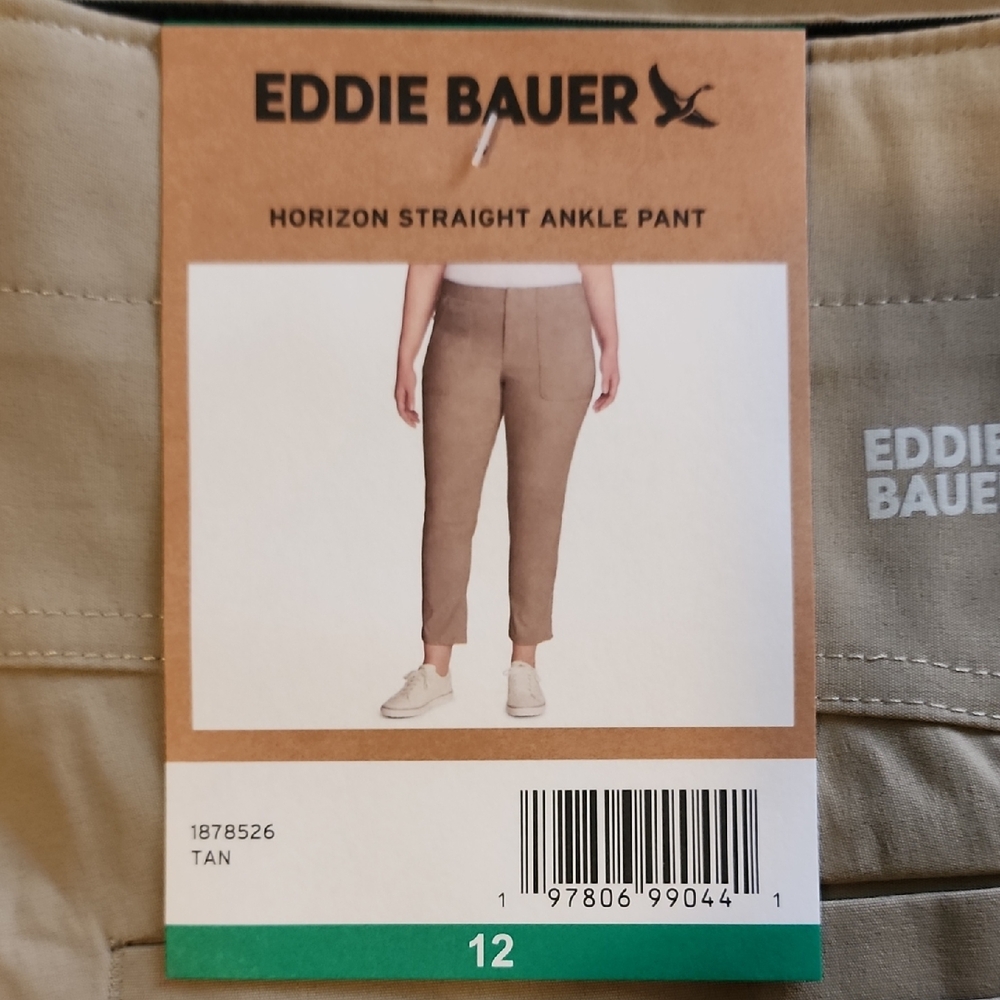 NWT Eddie Bauer Khaki Horizon Straight Ankle Pants. Size 12